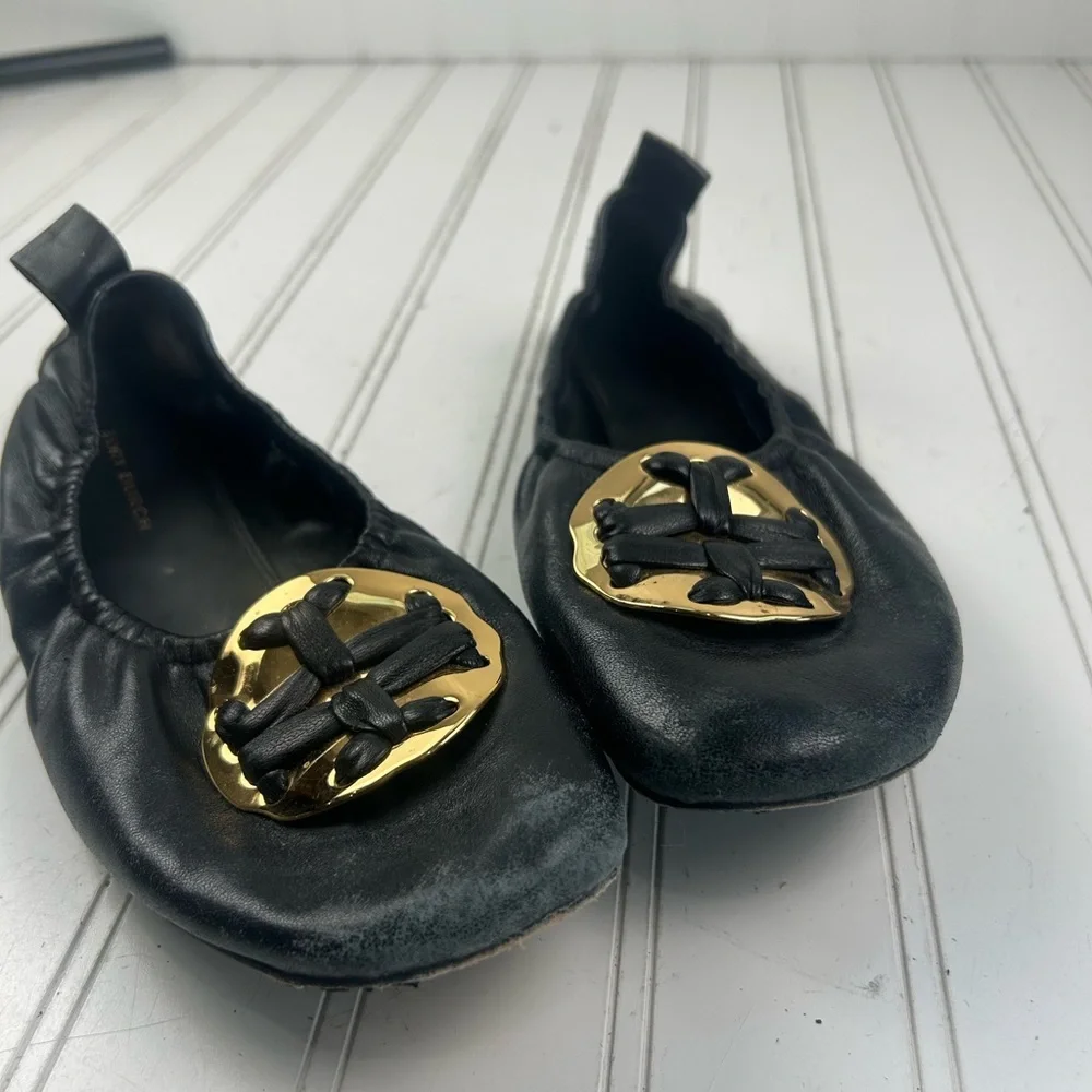 Tory Burch Vintage Melinda Scrunch Black Ballet Work Flats Women’s Size 7M $250